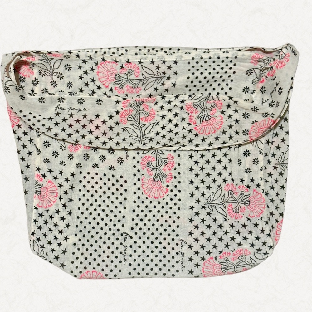 Free People Reusable Floral Tote Bag Boho Hobo Shopping Bag Pink Black